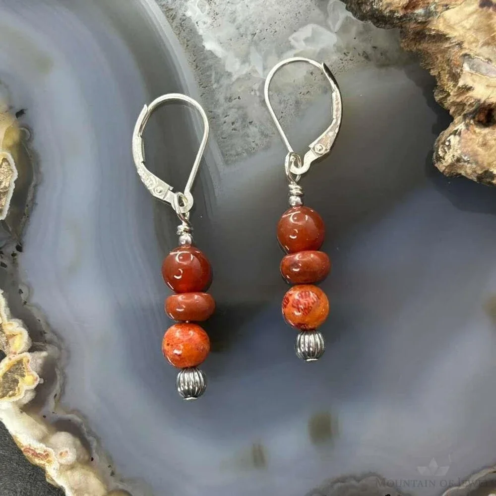 Carolyn Pollack Sterling Silver Carnelian & Red Jasper Dangle Earrings For Women